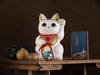 Lucky Cat Mount Fuji Left Paw Raised Ceramic Lucky Cat Maneki Neko Fujiyama Lucky Feng Shui Figurine with Offering Box (L-SIZE White) / - (fj_L White)
