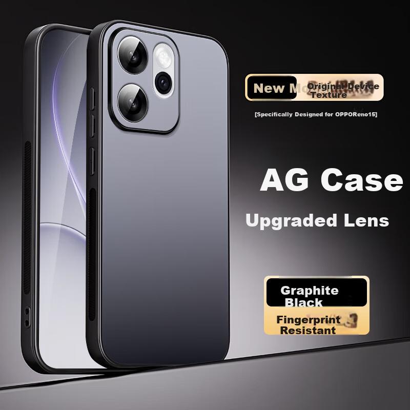 Compatible OPPO Reno15 Phone Case Reno15 Full Coverage Lens AG Matte Shockproof Soft Case Minimalist Business Style Luxury Unisex Graphite Black