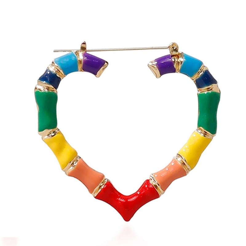 Rainbow Heart Shaped Couple Earrings Fashionable Alloy Jewelry Ear Adornment For Romance Pair Matching Accessories