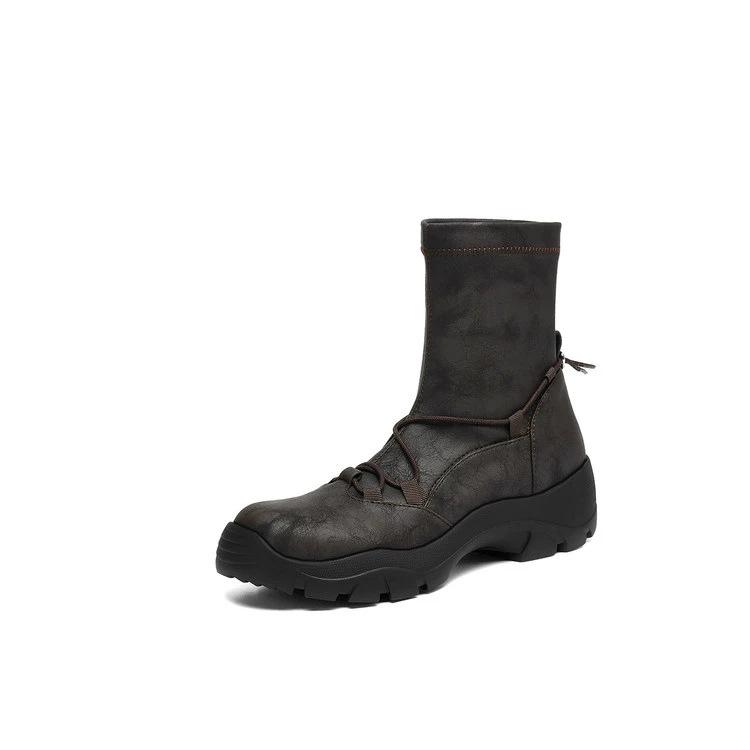 Cowhide version 2025 autumn and winter new fashion round head thick heel short boots versatile upgraded elastic boots thin boots short boots