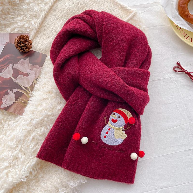Cute Christmas Snowman with Wool Knitted Scarf for Men and Women, Thickened New Atmosphere Scarf In Winter