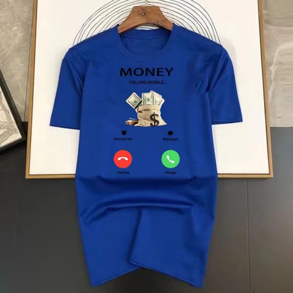 Money Calling Mobile Pattern Printed  Summer Luxury Brand Female Tshirt  cartoon High Quality Fashion Casual Men's T-shirt