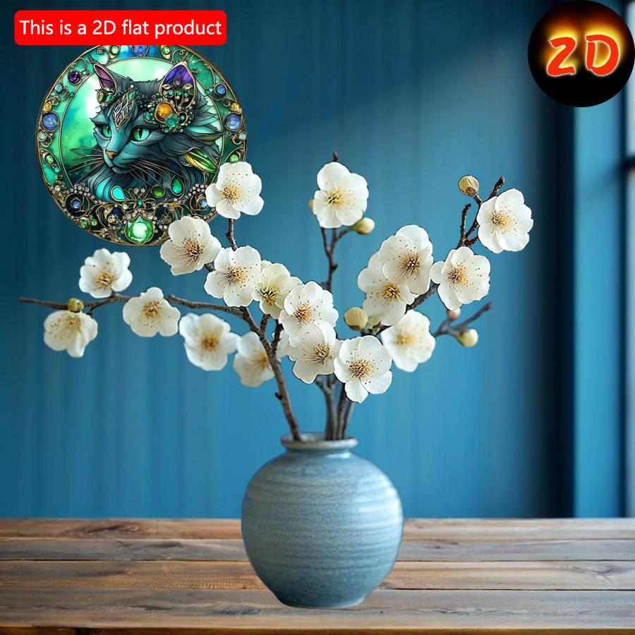 2d Flat 20*20cm Traditional Gemstone Cat Wooden Wall Art, Exquisite Decor, Multipurpose Hanging Ornament, for Home, Kitchen, Garden, Bedroom, Bar.