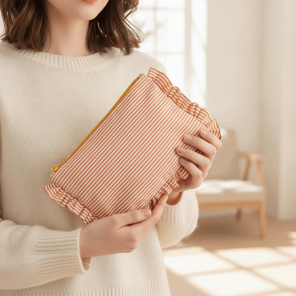 Large Capacity Striped Pattern Cosmetic Bag Striped Pattern Make Up Organizer  Travel Accessories