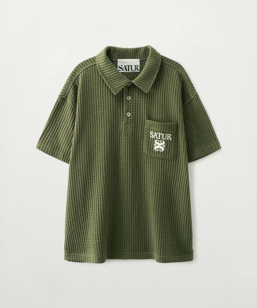 Seteo Waffle Collar Short Sleeve T-Shirt Khaki