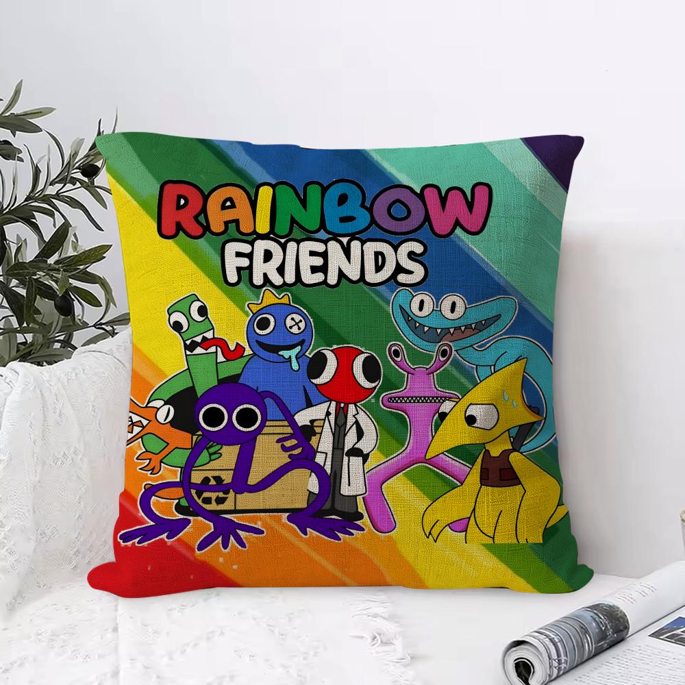 RRainbowS Friends Cushion Cover Eco Linen Pillow Case DoubleSided Print Breathable Durable Hidden Zipper Home Decor Gift