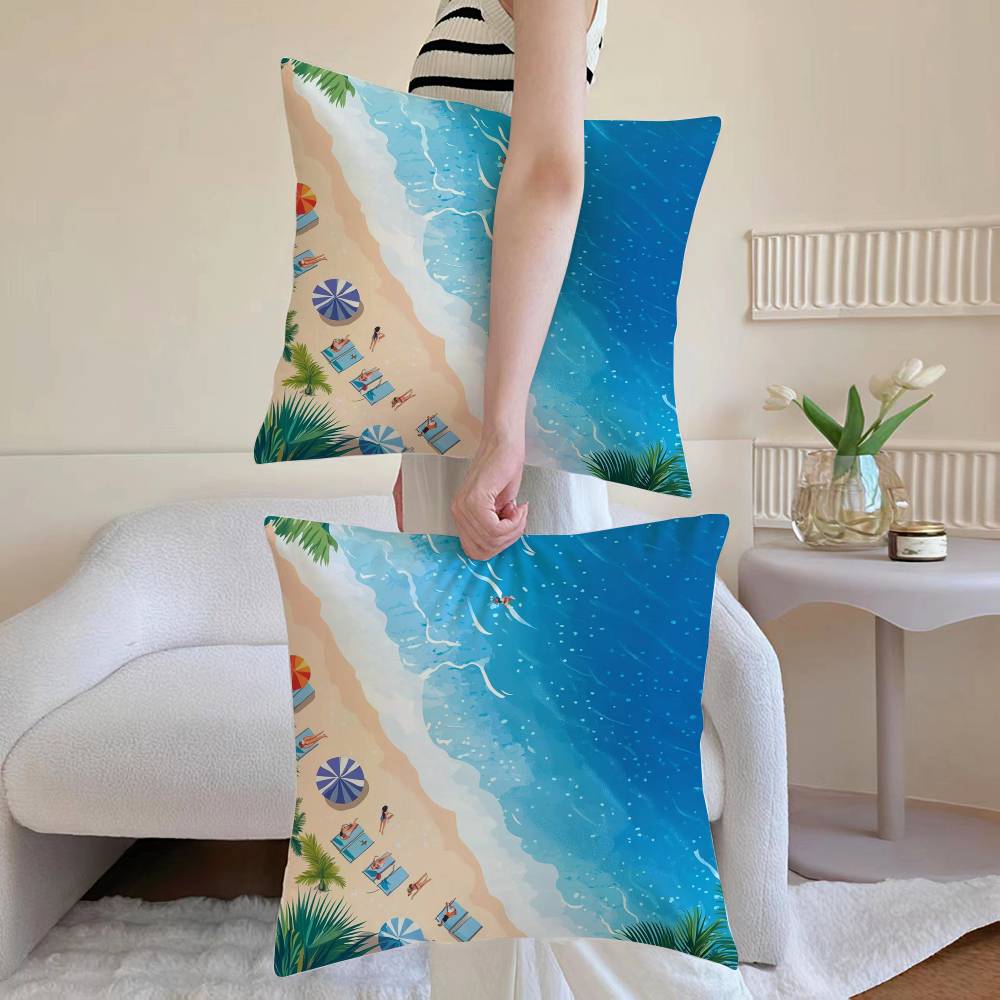 Charming Seaside Retreat Pillow Case Anti-dustmite Pillowcase Invisible Zipper Silky Short Plush Sofa Cushion Cover