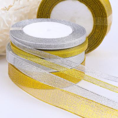25Yards/Lot 6mm-40mm Gold Silver Glitter Ribbon For DIY Bow Crafts Gift Wrapping Wedding Christmas Decoration Sewing Accessories
