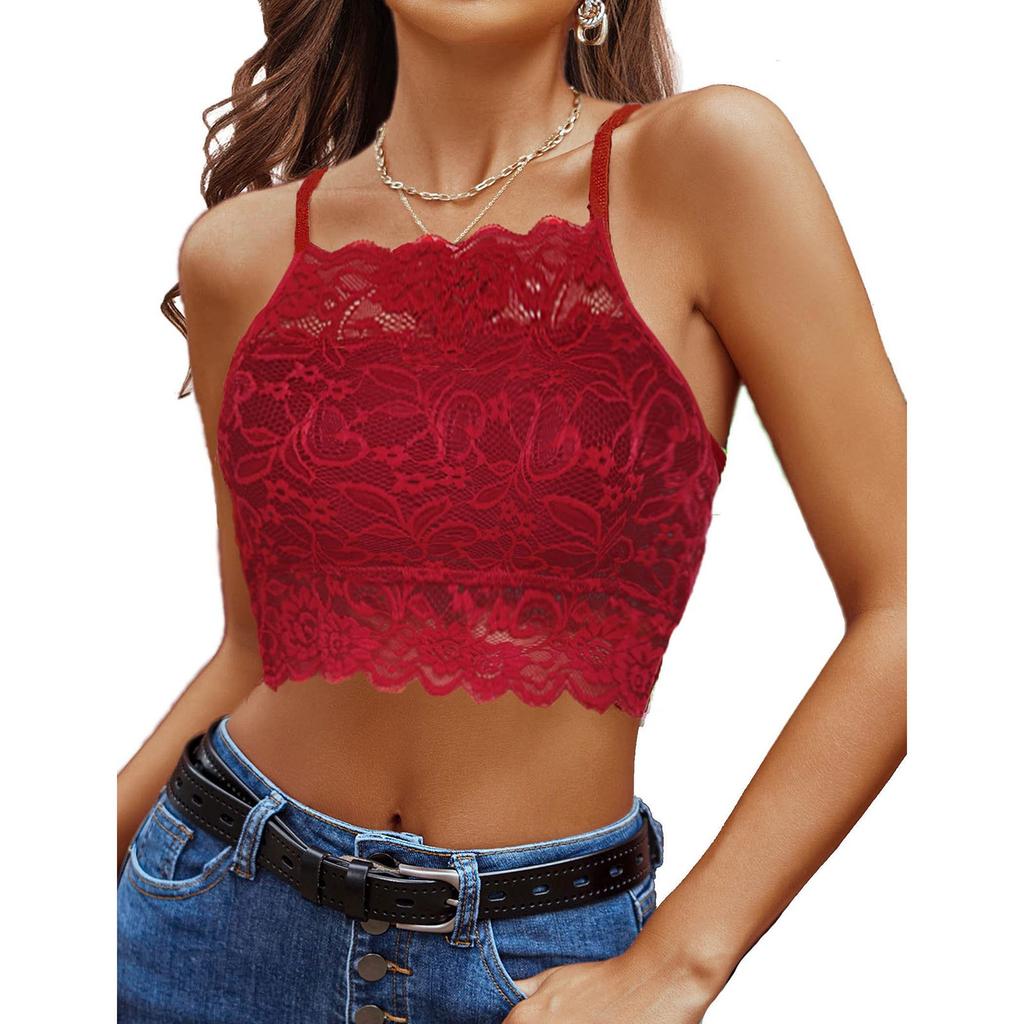 Lace Bralette For Women High Neck Camisoles Racerback Double-