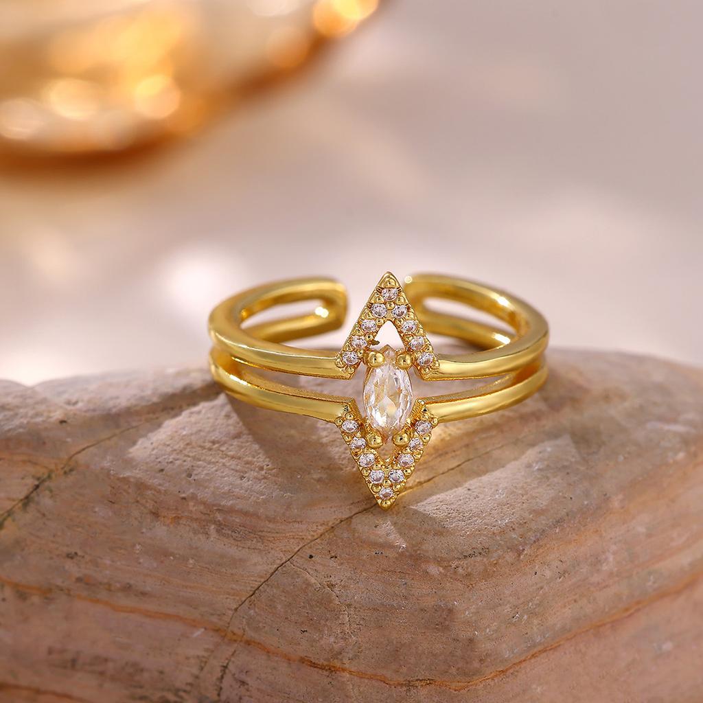 Fashion Gold Color Open Rings For Women Zirconia Moon Star Cross Adjustable Finger Ring Flower Romantic Aesthetics Jewelry Gift