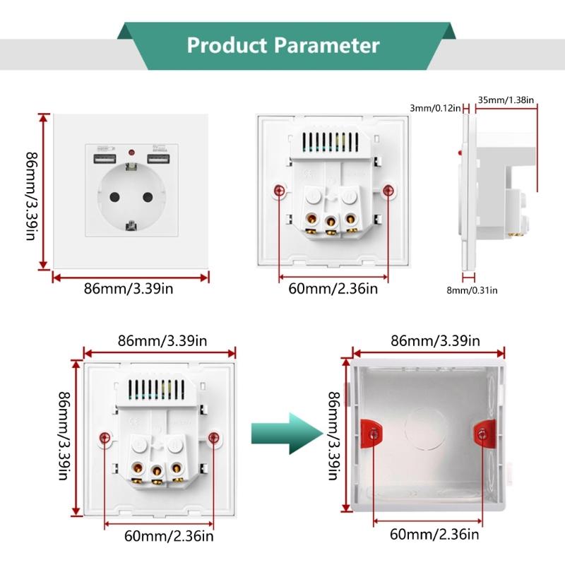 USB Typ-C Wandladesteckdose 16A Europäische Steckdose mit Schnellladung Für den Einsatz zu Hause und in Büros 86mm Quadratisch