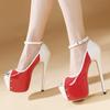 Fashion Patchwork Buckle Slide Sandals Women 16 Cm Super High Heel Large Size Women Sandals Comfortable Patent Leather Party Dress Shoes