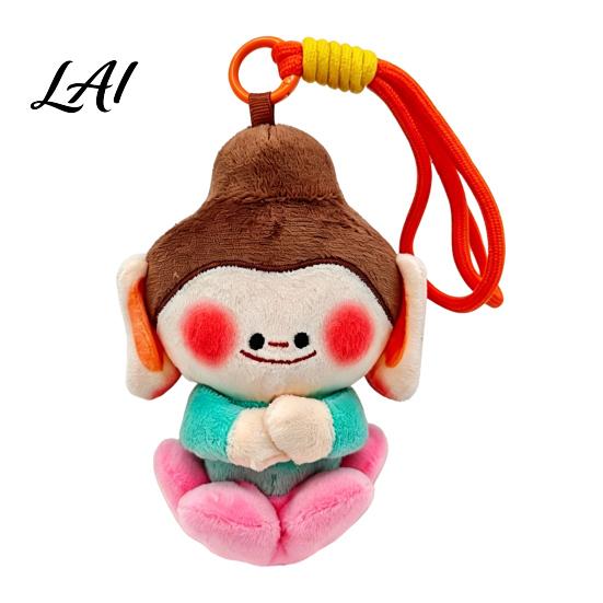 Plush Keychain for Bags Cute Buddha Keychain Dunhuang Style Pendant with Embroidered Colorful Woven Bracelet Details Soft Car Bag Charm Creative