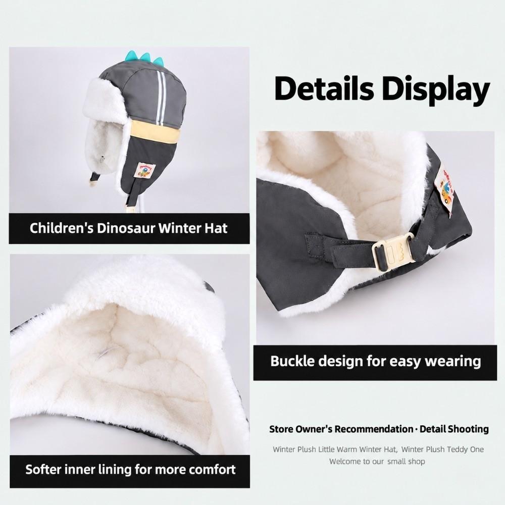 Polyester Cartoon Trapper Hat Thick Kids Earflap Hat Cute Dinosaur Winter Hat  Aged 4-10 Years