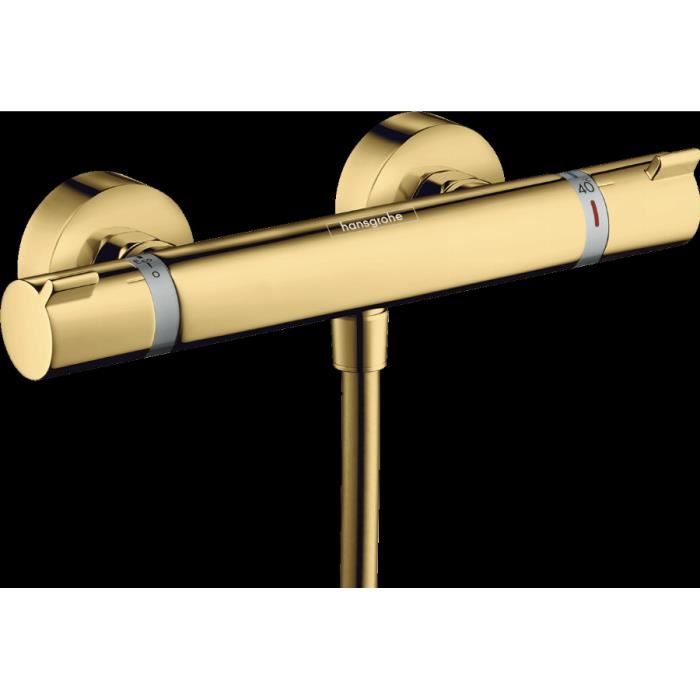 Mitigeur Douche Thermostatique - HANSGROHE - Ecostat - Aspect Doré Poli - 2 Trous - Métal Brillant