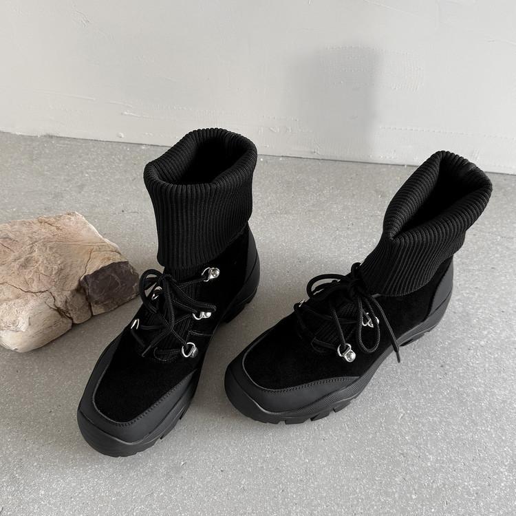 Kara Women's Shoes Small Thick-soled Heightening Sports Style Short Boots Comfortable Casual Elastic Boots Muffin Splicing Martin Boots