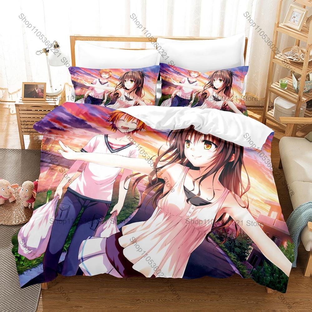 Cool Classic To Love Ru Ecchi Manga Print Bedding Set 3in1 1 Duvet Cover 2 Pillowcases Soft Home Textile For Anime Collectors