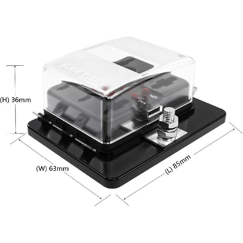 6-Way RV Fuse Block Blade Fuse Box DC12~32V 12V Junction Box Jtron LED Indicator Fuse Block for Blown Fuse Protection Cover 100 Amps for Automotive