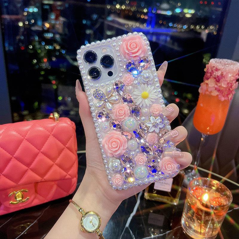For IPhone16Promax Mobile Phone Case for Apple 14 Rhinestone 13 Pearl Flower Three-dimensional 12 Daisy Luxury Women