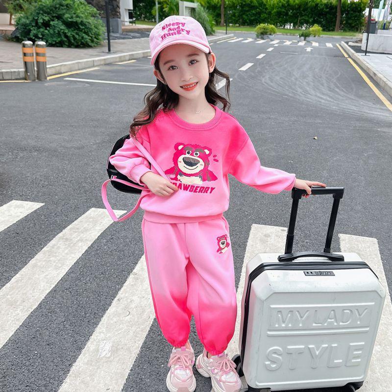 Spring Autumn Baby Girl Cartoon Bear Two Piece Set Fashionable Cute Outfit