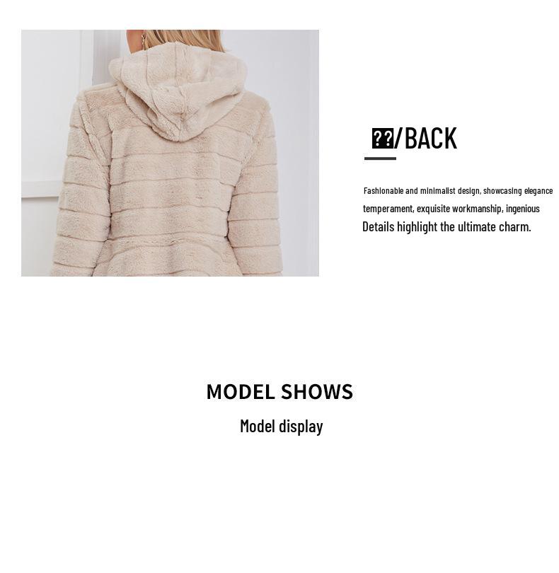 Europejski i Amerykański Płaszcz Damski z Kapturem ze Sztucznego Futra - Jednolity Kolor, Ciepły Średniej Długości na Jesień/Zimę 2022