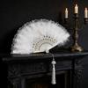 Lace Fan Folding Retro Feather Fan Elegant Decor For Dance Cheongsam Stage Show Party Lady Home Ornament