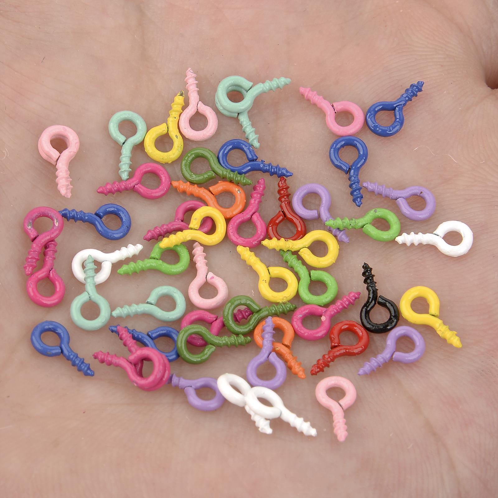 

100Pcs Small Sheep Eyes Nail Screw Tiny Mini Eye Pins Hooks Eyelets for Beaded Pendant Screw Findings Jewelry Accessories 8x4mm різнокольоровий