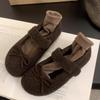Mao Mao shoes women wear new fairy round head single shoes in autumn and winter, bow versatile velvet thermal cotton ladyshoes
