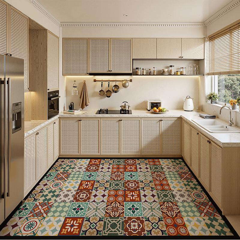 Carpet for Kitchen Pvc Floor Mat Large Size Waterproof Non-slip Rug Vinyl Leather Anti-oil Foot Mats Retro Home Decoration Rugs