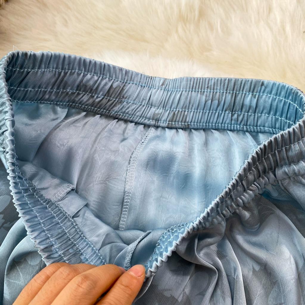 High Quality Ink-wash Acetate Satin Tie-Dye Rayon Wide-Leg Pants for Women Summer High-Waisted Slimming Loose-Fit Trousers