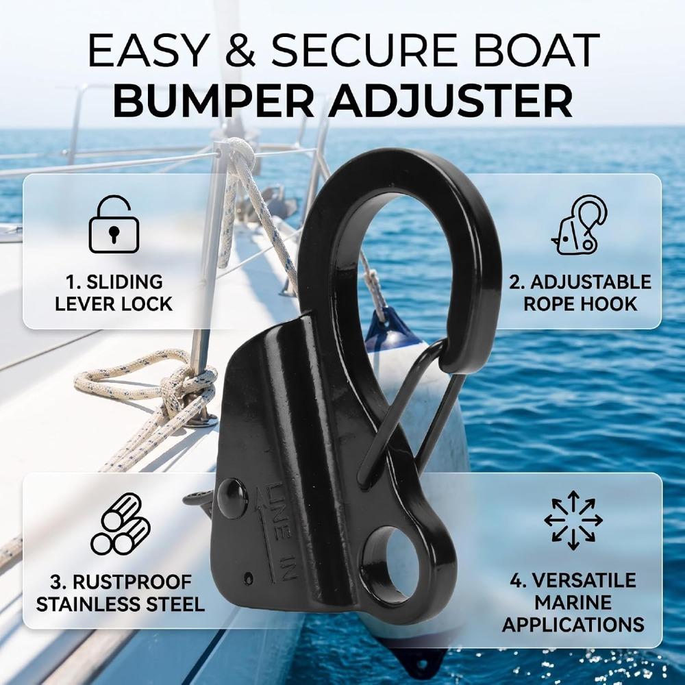 Black Knotless Marine Anchor System 316 Stainless Steel Marine Sliding Rope Hook  RV Camping