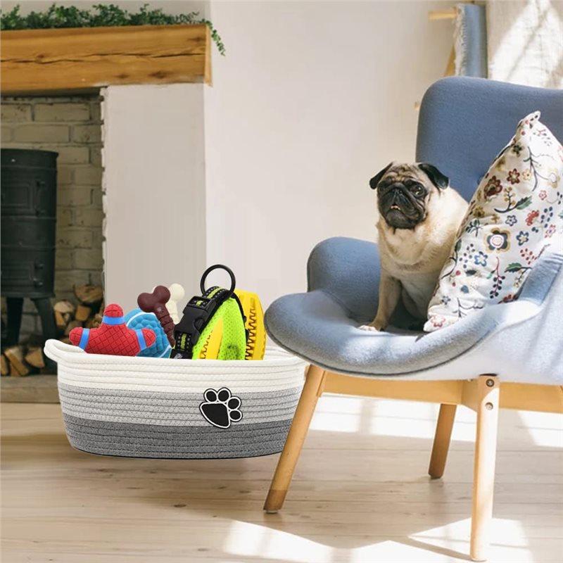 Woven Cotton Rope Basket With Handle, Cute Cotton Basket, Dog Pet Storage, Gift Decoration Basket