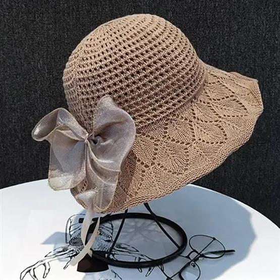 WTEMPO Elegant Mesh Bow Casual Summer Outdoor Sunscreen Hats Women's Solid Color Breathable Bow Wide Brim Sun Hats