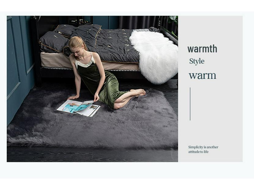 Nordic Style Plush Living Room Carpet - Cute Full Coverage Imitation Wool Rug for Bedroom & Sofa Area.