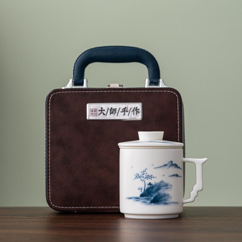 White hand-painted plain-fired suet jade porcelain office cup ceramic cup tea set business company creative gifts