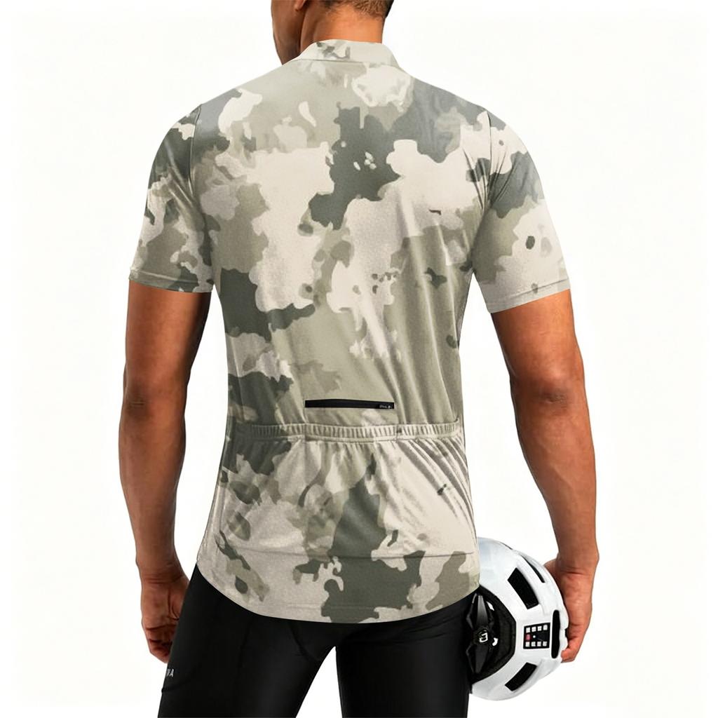 Men's Short Sleeve Cycling Jersey Breathable Quick Dry Half Zip Round Neck Printed Sports Shirt Lightweight Performance Top for Biking