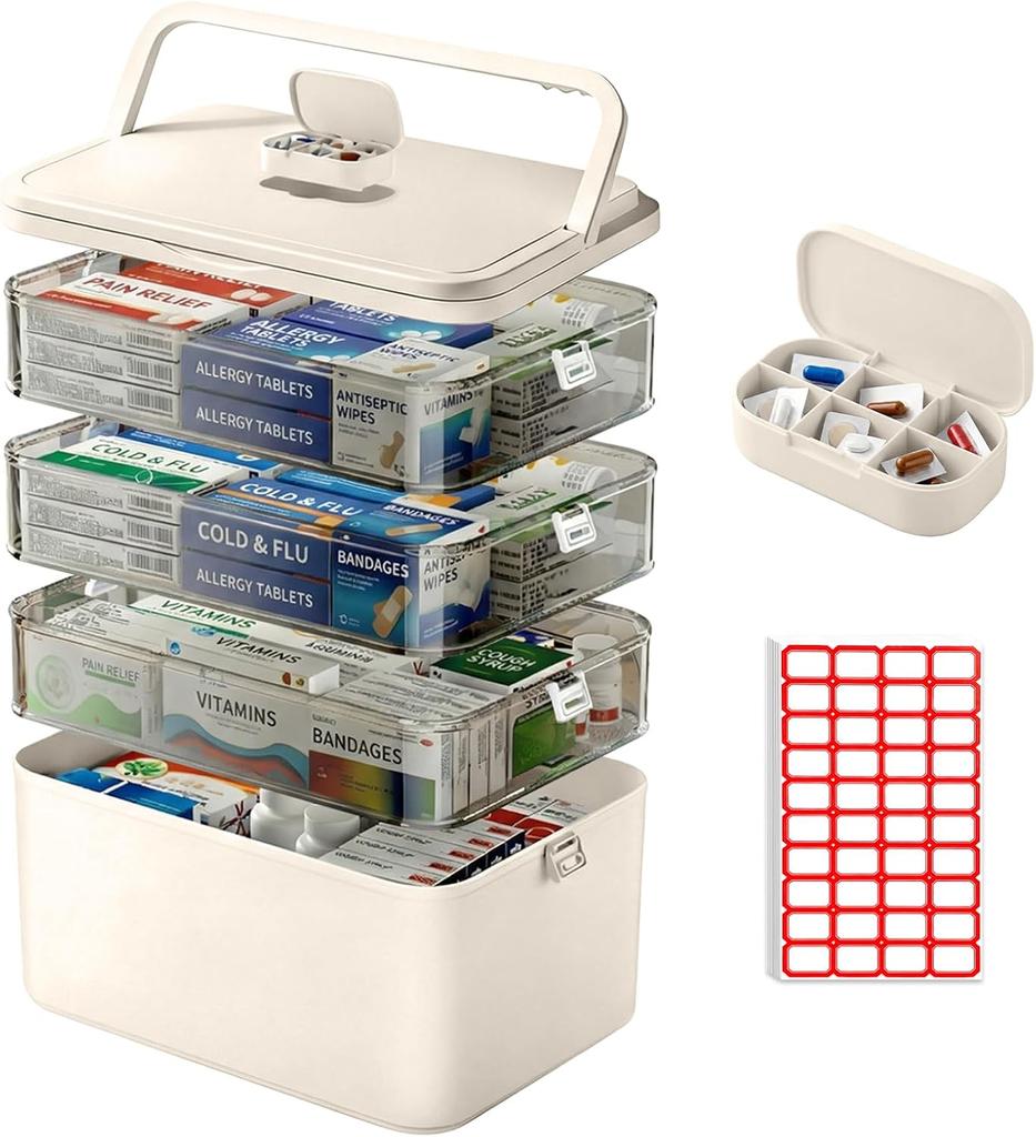 4-Tier Medicine Storage, Medicine Cabinet Medicine Box with Handle