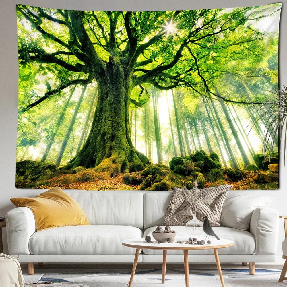 Beautiful Natural Forest Printed Large Tapestry Stone Landscape Wall Hanging Blanket Tropical Tree Tapestries Room Home Decor