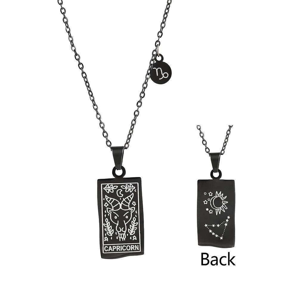 Twelve Constellations Retro Black Drip Oil Necklace