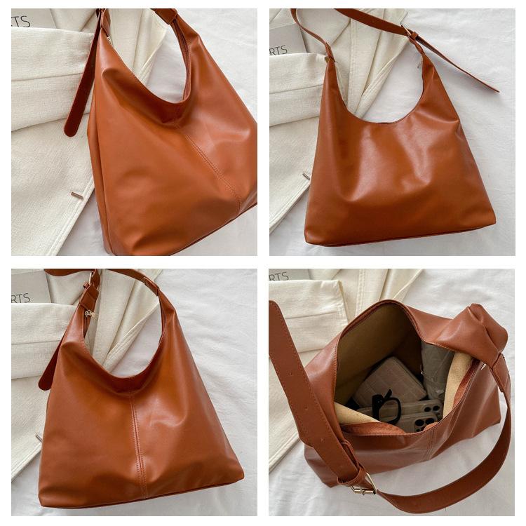 Retro Style Faux Leather Shoulder Bag for Women Minimalist Solid Color Commuter Handbag Trendy Daily Tote Purse CLE