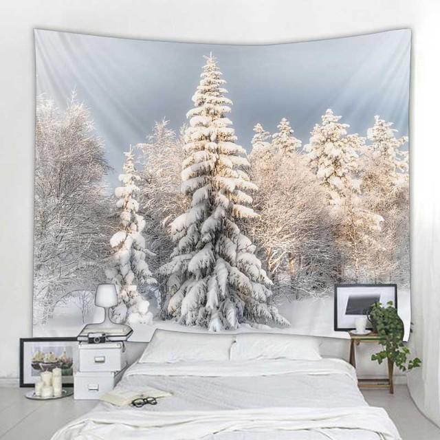Wandteppich mit Weihnachtsschneeszene, Weihnachtsmann, Geschenk, Weihnachtsbaum, Wandbehang, Zimmer, Schlafzimmer, Schlafsaal, Ästhetik, Heimdekoration