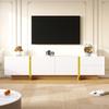 190 cm TV Cabinet, 3 Doors, 2 Drawers, White with Gold and Wood Grain