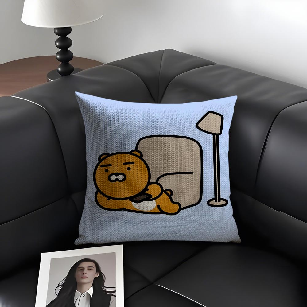 R-Ryan Kakaoo Cute Cushion Cover Natural Linen Organic Fabric Double-Sided Printing Sofa Home Decor Gift Pillow Case