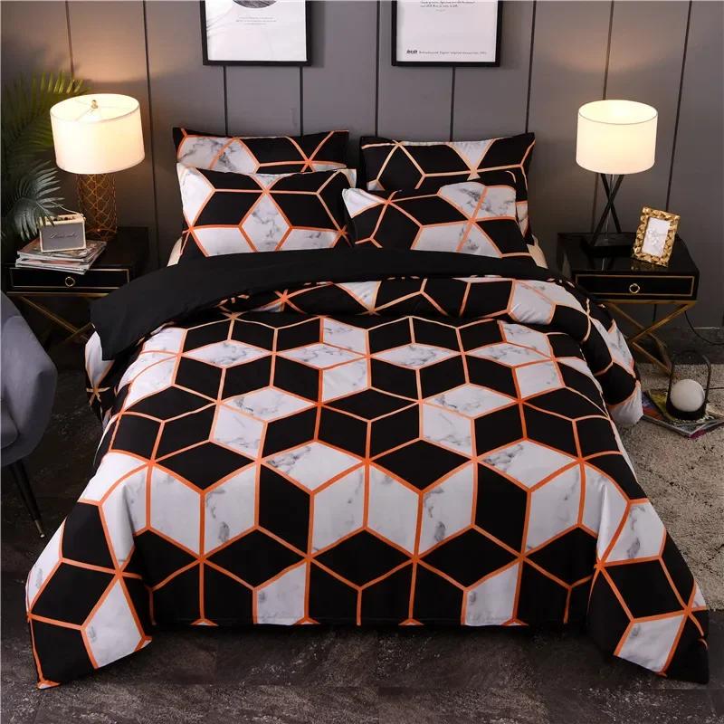 Geometric Marble Duvet Cover Stripe Triangle Bedding Set Luxury Comforter Cover With Pillowcases Twin Full For Adults Kids Decor