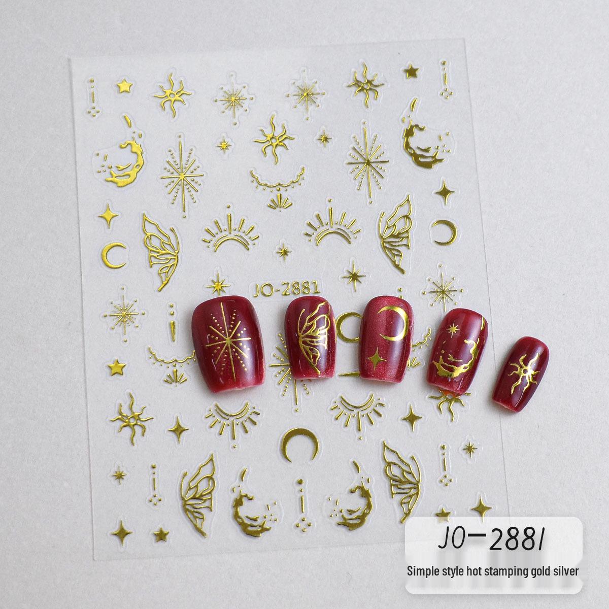 

Star-Shaped Gold & Silver Nail Stickers with Moon, Leaves, and Five-Pointed Stars