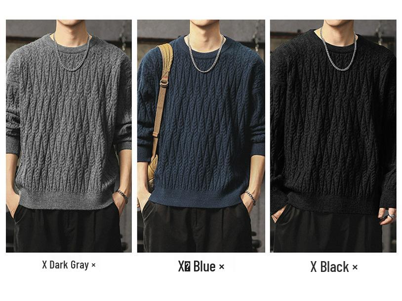 Men's Heavyweight Winter Cable Knit Pullover Sweater - Thick, Warm, Versatile Round Neck Knitwear