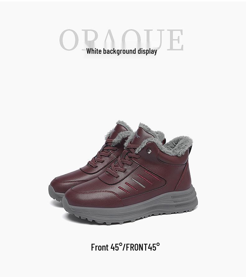 Red Dragonfly Women's Winter Snow Boots with Fleece - High-Top Cotton Walking Shoes for Middle-Aged and Elderly Mothers