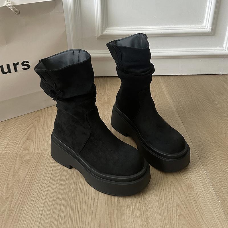 

Vintage Platform Thick Bottom Women Western Ankle Boots Fashion Tassel Slip On Shoes Autumn Winter Female Chunky Short Booties 35