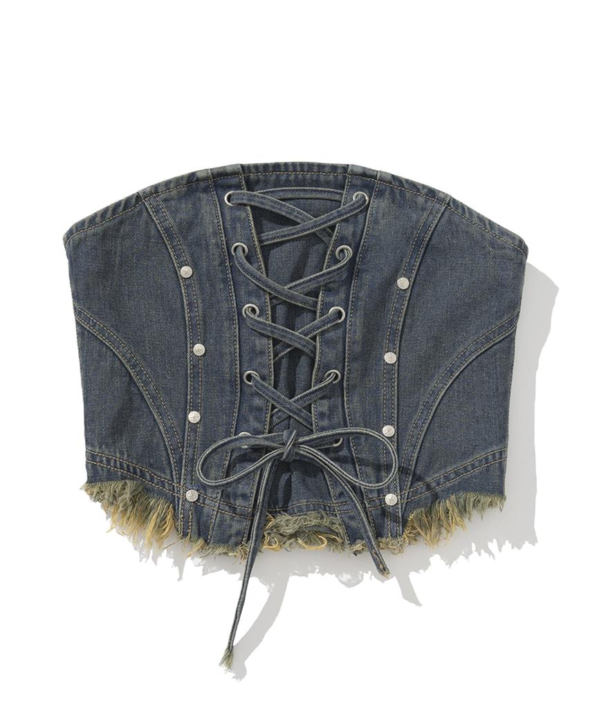 Not4Nerd W Eyelet Vintage Denim Corset - Deep Blue