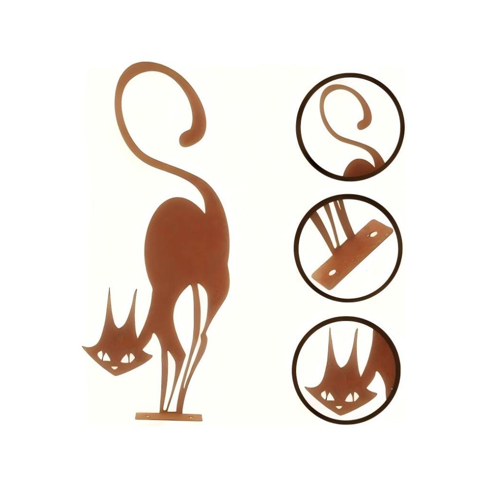 Rusty Wrought Iron Halloween Cat Garden Statue Decoration